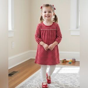 Hanna Andersson Red and White Striped Long Sleeve Dress